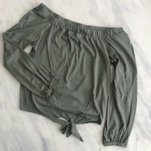 Off the shoulder olive top